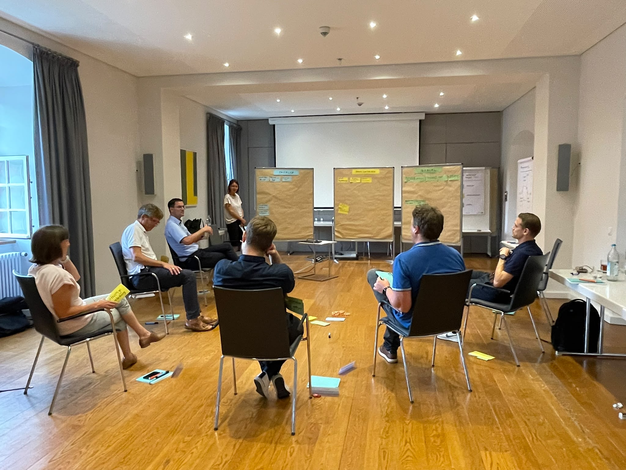 Workshop mit Teilnehmenden an Pinnwänden
